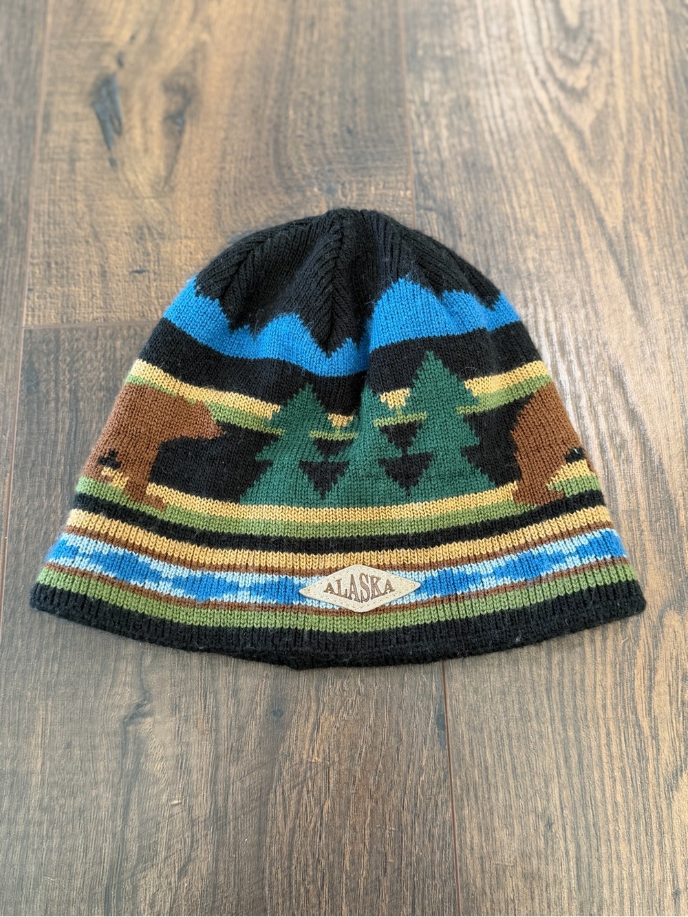 Kids Black Multicolor Scenic Knit Beanie